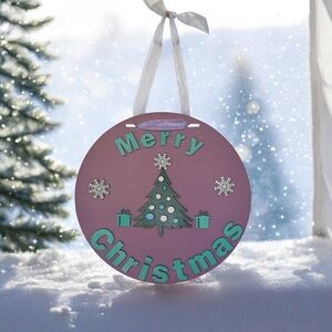 Pastel Merry Christmas Door Hanger, Indoor Outdoor Home Decor